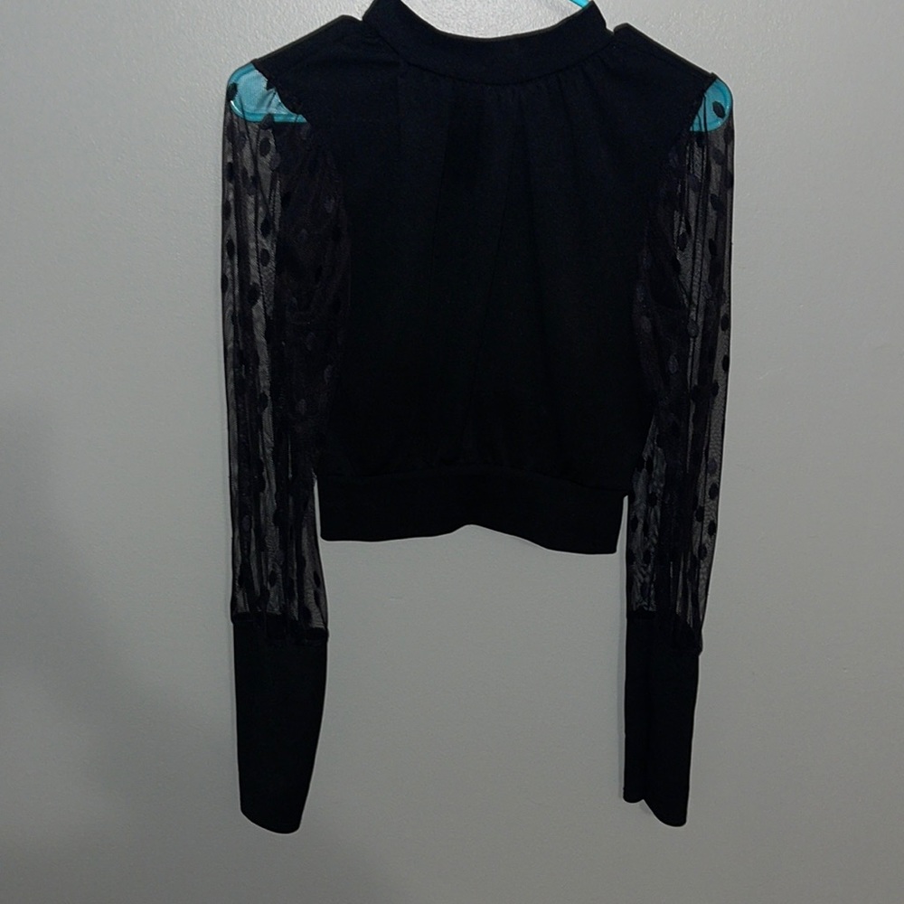 Black Sheer Sleeve Polka Dot Blouse